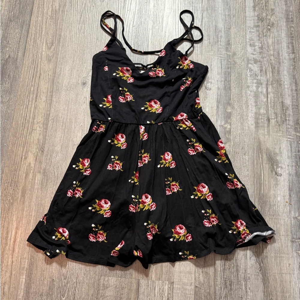 Tilly's Black and Red Floral Jumpsuit with Spaghetti Straps